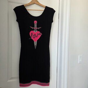 Betsey Johnson Bodycon Black with pink sweater dress size M